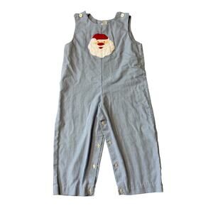 Monday's Child Toddler Size 3 Blue Gingham Santa Applique Christmas Overall
